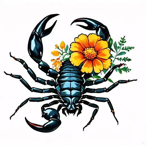 Scorpion And Marigold Flower