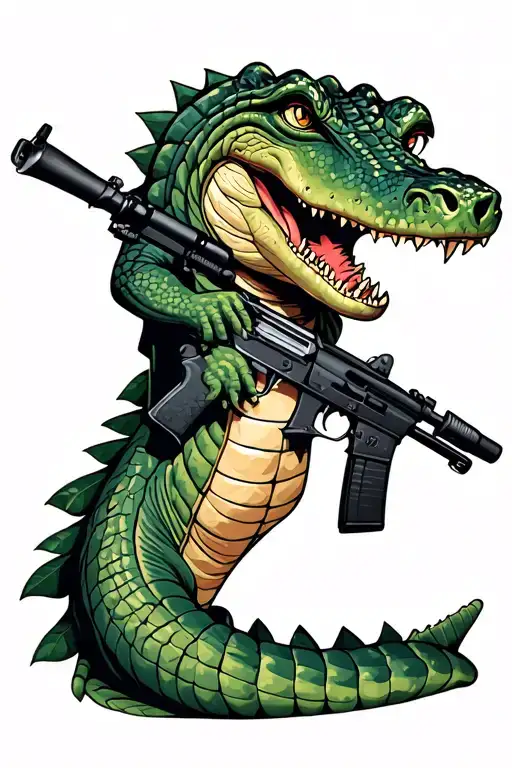 An Crocodile Using M16 Rifle Entwined