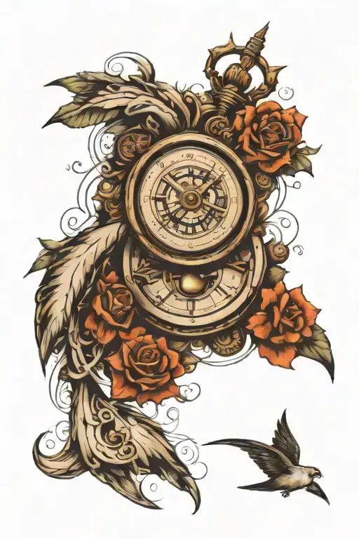 Time Peice With A Compass Intertwined