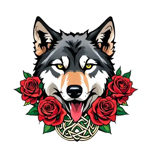 Celtic Wolf In Color With Roses