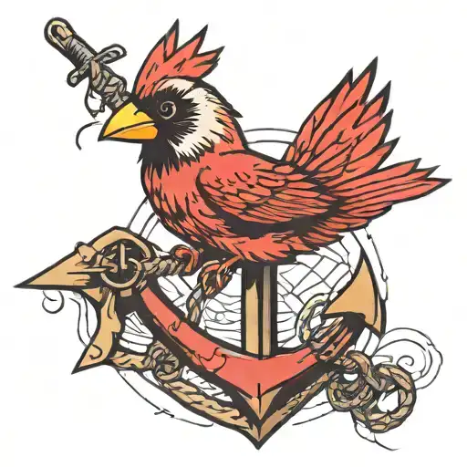 Cardinal Flying Holding An Anchor