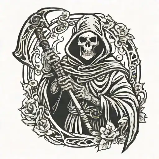 Grim Reaper Holding A Scythe With Worms Coming Out Of Eye
