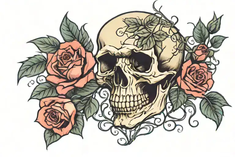 Skull In Middle Of Rose Vine