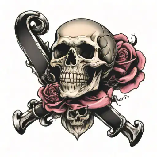Skull Rose And Breast Cancer Ribbon