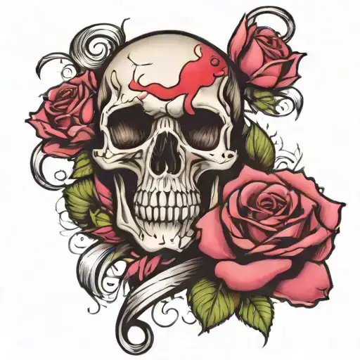 Skull Rose With Breast Cancer Ribbon