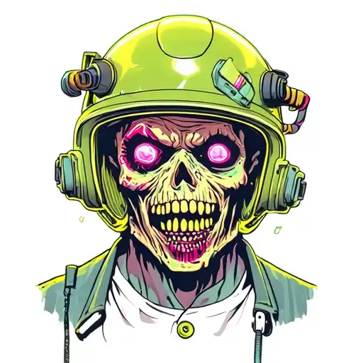 Electrician Zombie With Helmet With Neon Details From Head To Toe