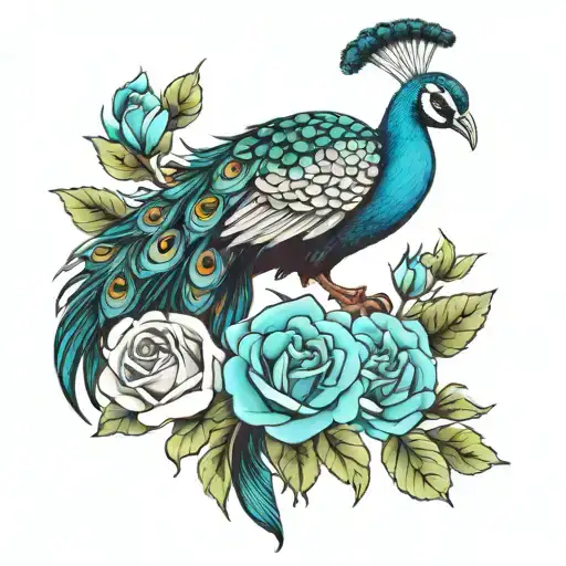 Peacock And Roses