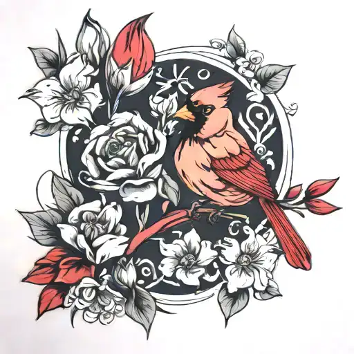 Cardinal And Ruby And Tulip Flower