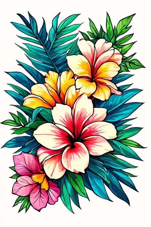 Hawaiian Islands With Hawaiian Flowers