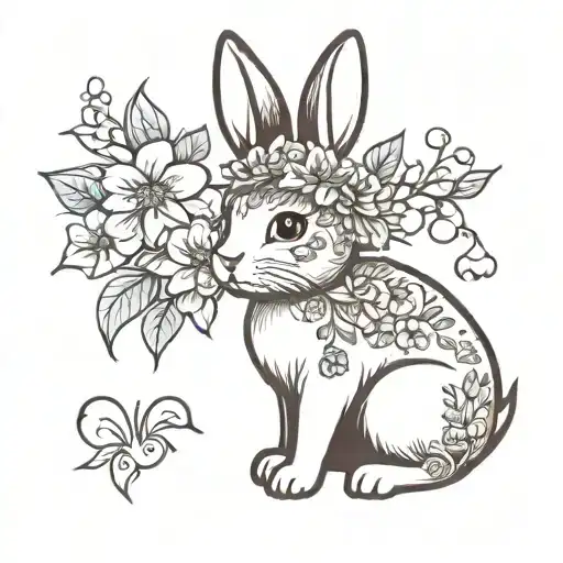 Cute Rabbit With Flowers