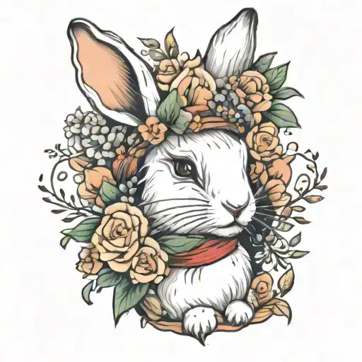 Cute Rabbit With Flowers Surrounding