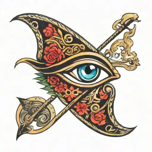 Eye Of Horus Mixed With Catholic Back Tattoo Michael