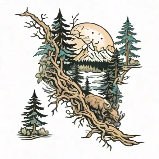 Forest Clearing With Mountains