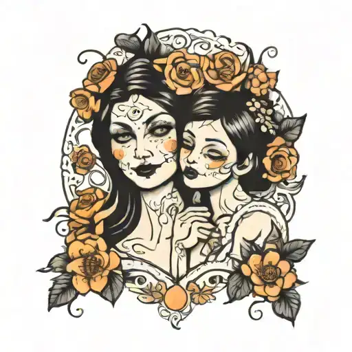 Mother And Daughter With Flowers