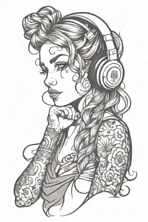 Girl Com Headphones Listening To Music