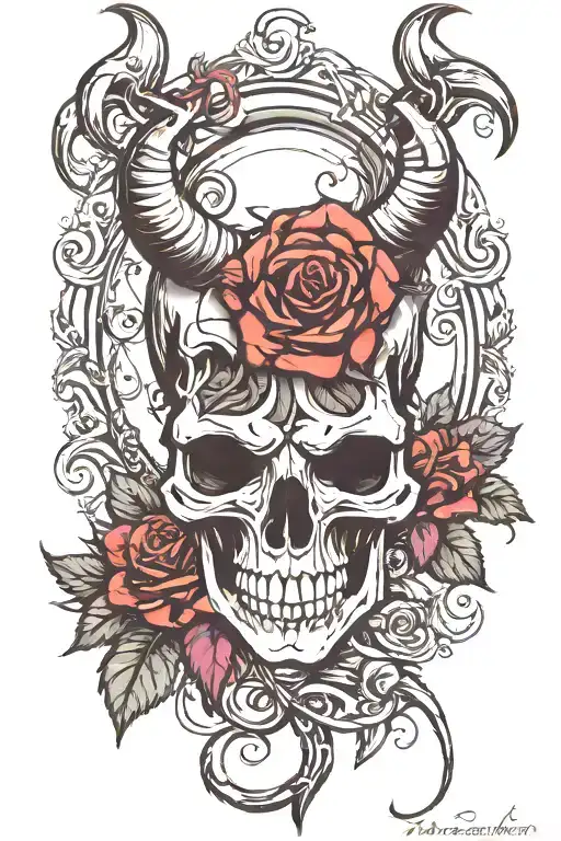 Skull Horn Skull With Roses