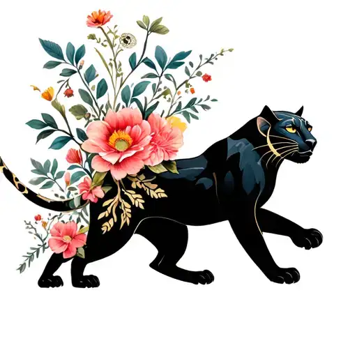 Sagittarius Sign With Black Panther With Flowers Growing