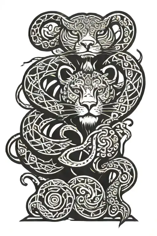 Tribal Leo And Snake With Aztec Design