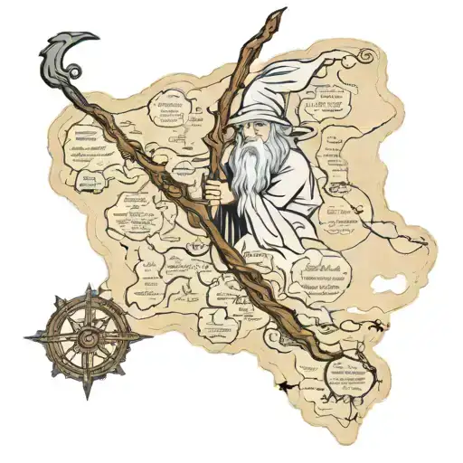 Lord Of The Rings Map With Gandalf Staff Intertwined