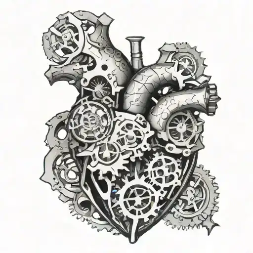 A Hand Made Of Gears Holds A Human Heart Made Of Gears