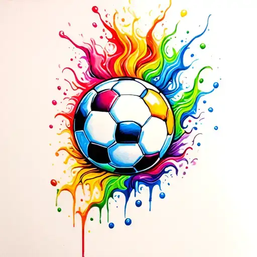 A Neotraditional Tattoo Of A Soccer Ball Morphing Into A Colorful Candy Painter's Palette