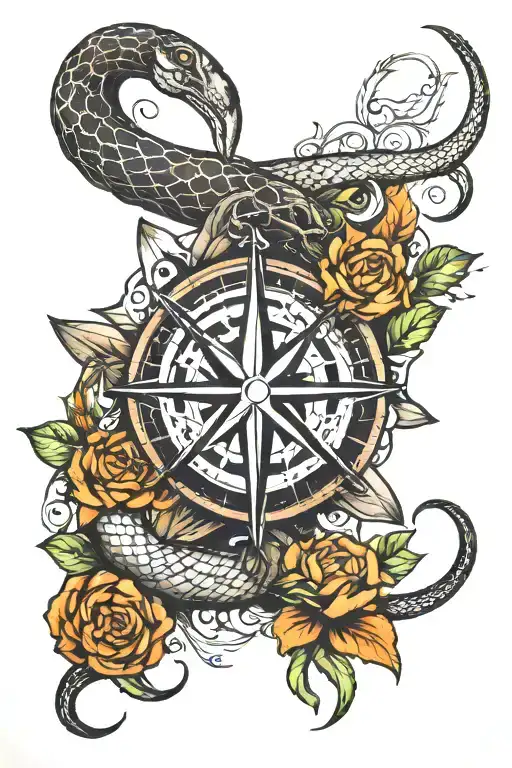 Serpent And Compass Rose