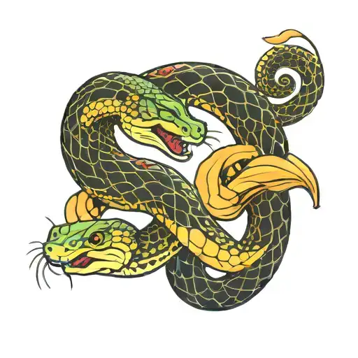 Snake And Moray Eel Wrapping Each Other Slightly