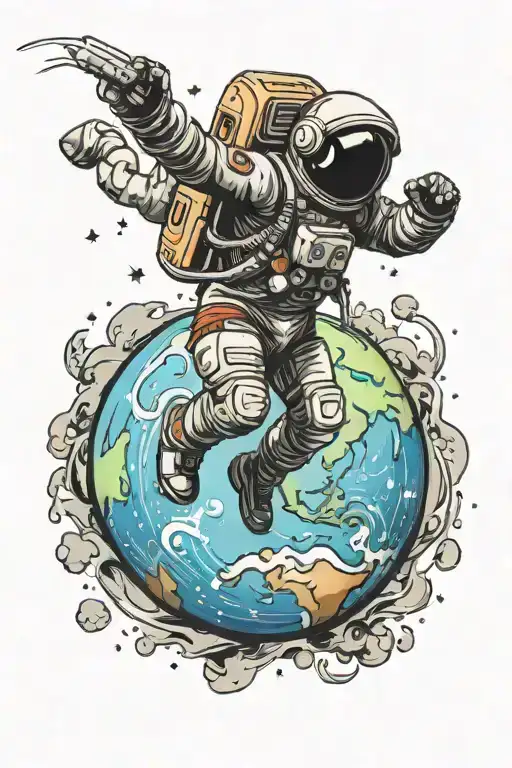 An Astronout Jumping Over The Planet Earth