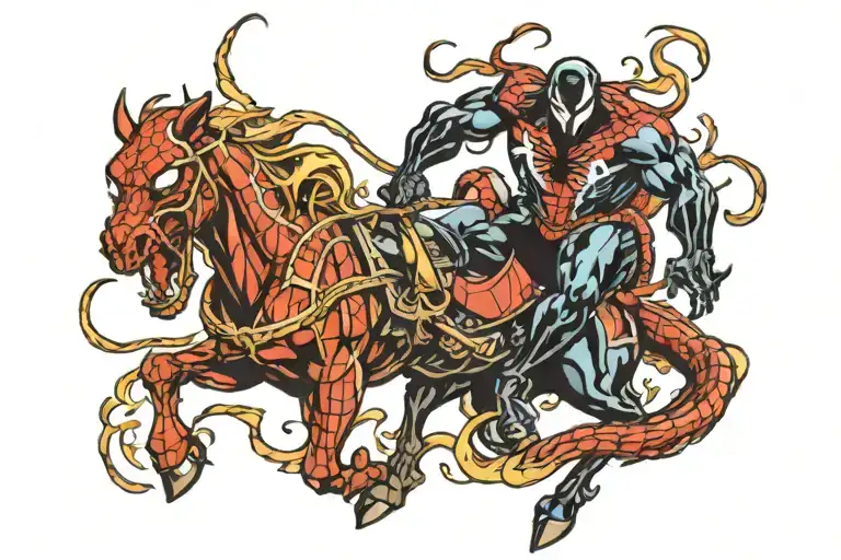 Venom With Spiderman On Horse