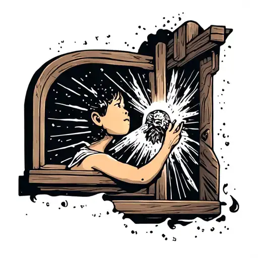 A Child Looking Out The Window Being Bathed By Celestial Rays