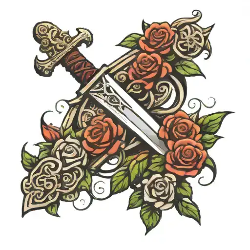 Sword With Rose Vine Wrapped Around It