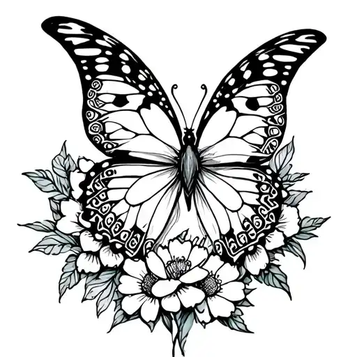 Butterfly And Flowers Intertwined Mandala Design Incorporating Elements