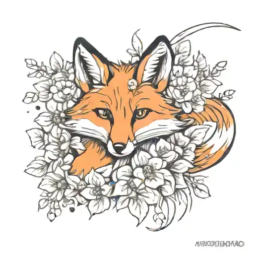 Full Body Fox Surounded By Flowers With Tail In The Air