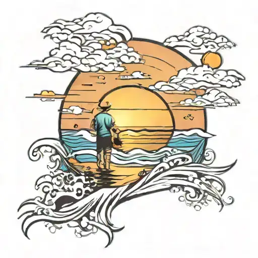 Son And Dad Beach Sunset