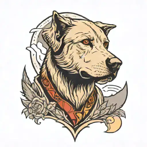 Labrador's Head Looking Forward With Hill Above Him And A Wolf About That Hill Howling At The Moon