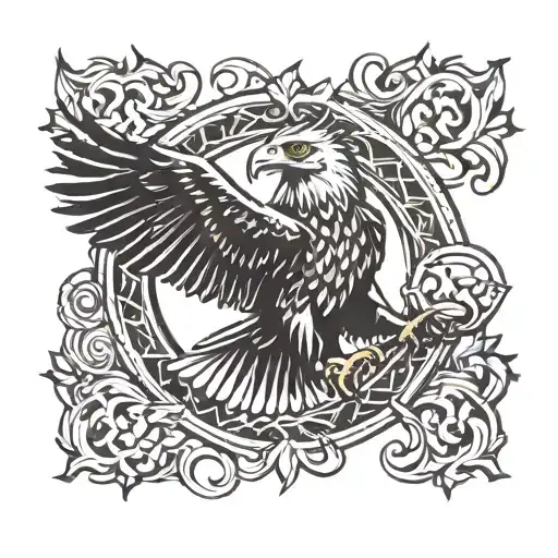 Circular Eagle Tattoo Black And Tortoise