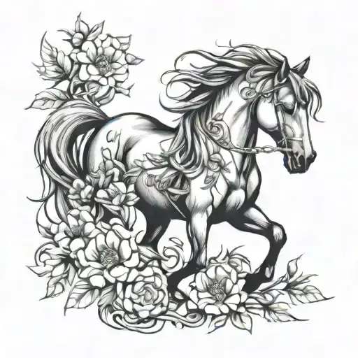 Horse Flowers Intertwined