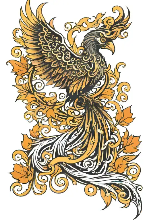 Phoenix With Filigree Wave Design Simple