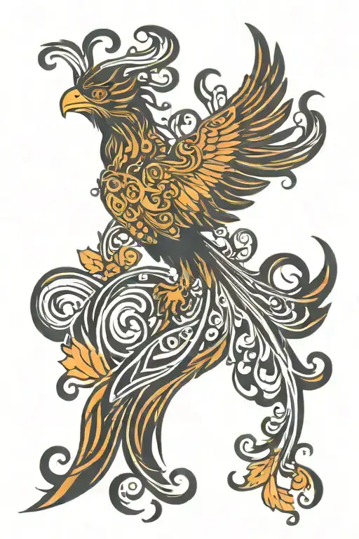 Phoenix With Filigree Wave Design Simple