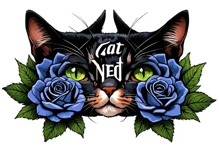 Cat -Free Tattoo With Just Roses With The Word Cat