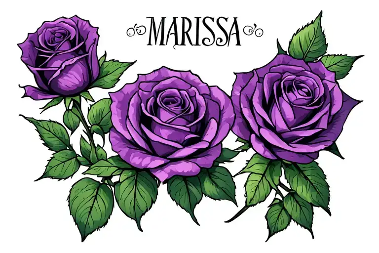 Four Purple Roses In A Row Under The Name Marissa