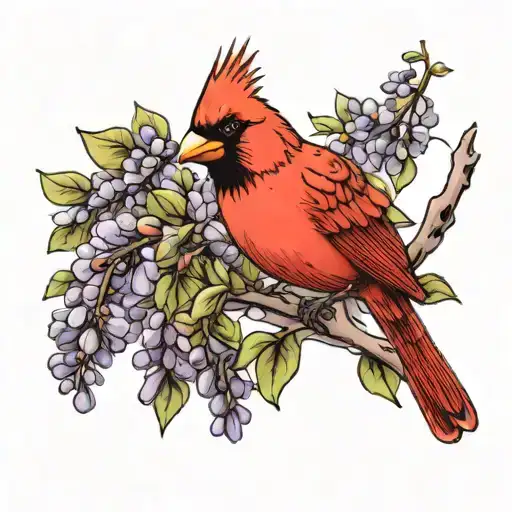 Cardinal Bird On A Wisteria Branch