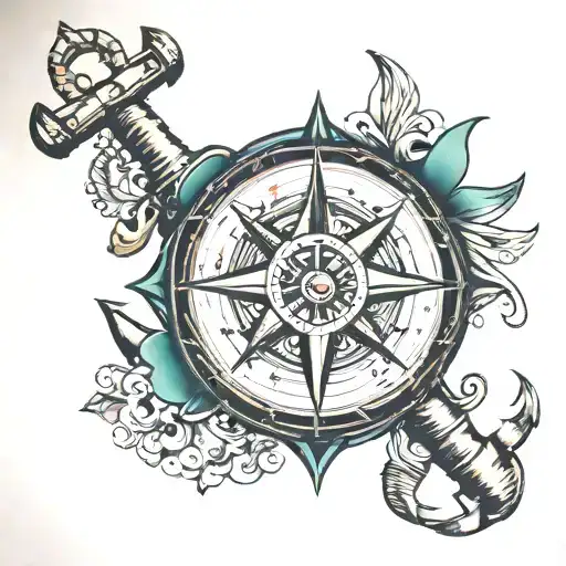 Anchor Surrounded With Compass And Wind Compass