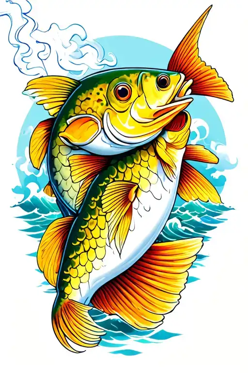 Yellow Tail Fish With Fisherman Smoking