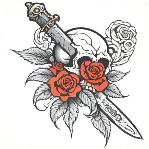 Skull With Roses And A Knife