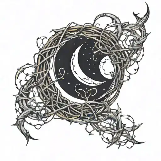 Crescent Moon In Barbed Wire Wrapping