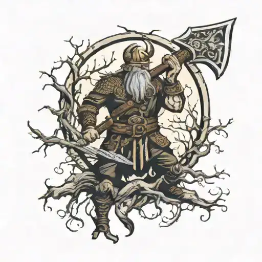 Buse Tree Moon Axe Viking Warrior