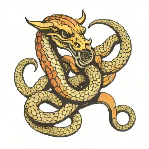 Snake Wrapped Around Bull's Horns Rebreather Diver