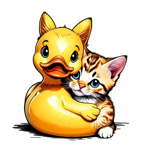 Rubber Duck Hugging A Kitten