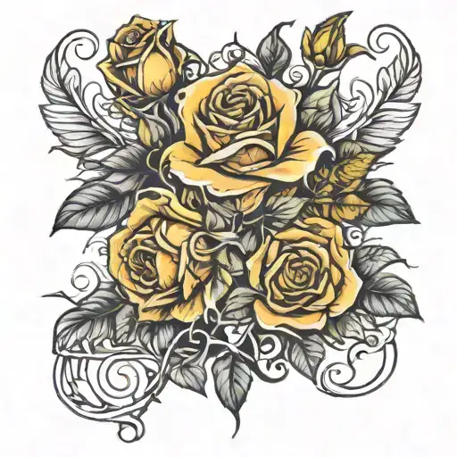 Roses And Sunflowers With Vines Growing